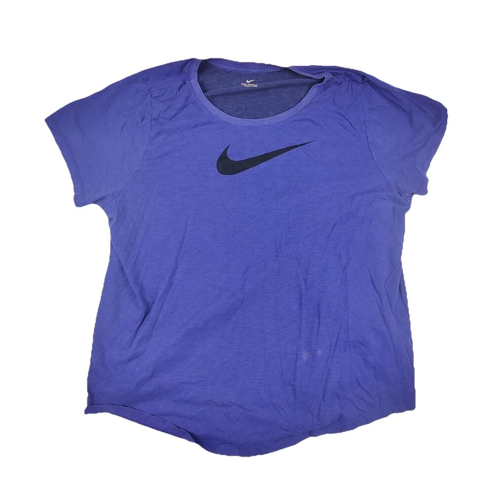 Nike Dri-FIT Shirt Womens 2X Blue Short Sleeve Swoosh Athletic Training Top